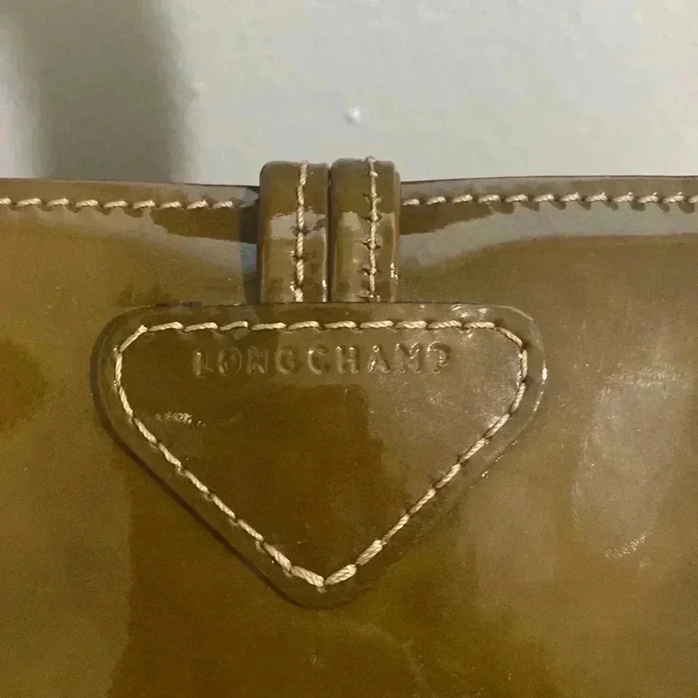 LONGCHAMP Brown Tortoise Patent Leather Large Roseau Toggle Tote